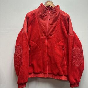 Orvis Red Sherpa Fleece Jacket Men's L Elbow Patch Full Zip